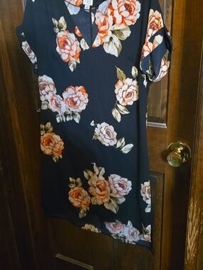 a new day Navy Midi Dress with Orange Rose Print